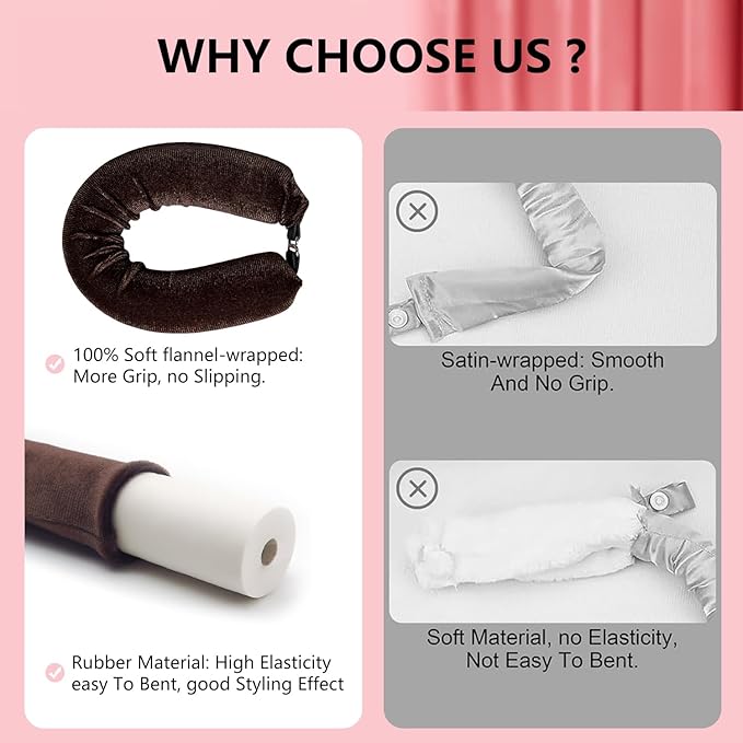 Overnight Heatless Hair Curler- 4 Piece Set- Jumbo Heatless Curls- Satin Flexi Rods to Sleep in- No Heat Curler Overnight Sleeping Curls Styling Tools- Gentle Rollers for All Hair Types