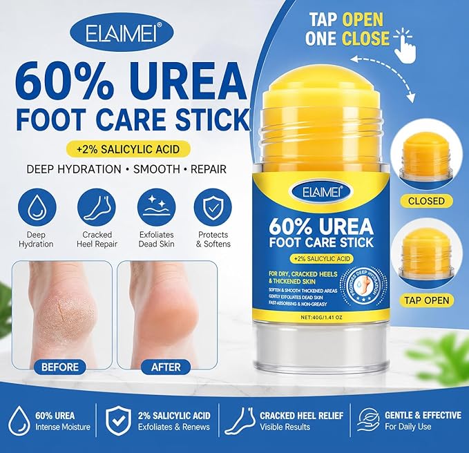 60% Urea Cream Stick with 2% Salicylic Acid, Maximum Strength Foot Cream for Dry Cracked Heels, Callus and Dead Skin Remover, Fast Absorbing, 1.4 oz, (1.41 oz pack of 2)
