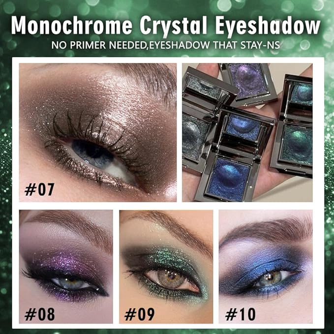 WanTuoluo Sparkly Eyeshadow Palette for Women, Single Monochrome Eye Shadow Makeup, Shiny Pressed Cream Powder, Blendable Natural sombras para ojos, Holographic,Vegan,Travel (09-sparkly-Green)