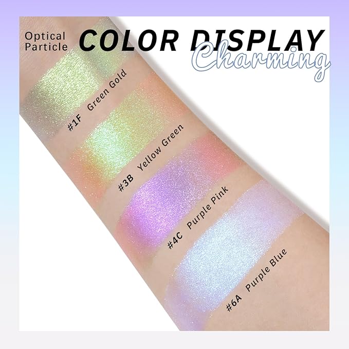 Noerrors Yellow Green Holographic Duochrome Glitter Eyeshadow, Multichrome Rich Color Shimmer Metallic Eyeshadow for Blue Green Eyes, Satin Shiny Iridescent Mermaid Eye Makeup Palette Rave Accessories