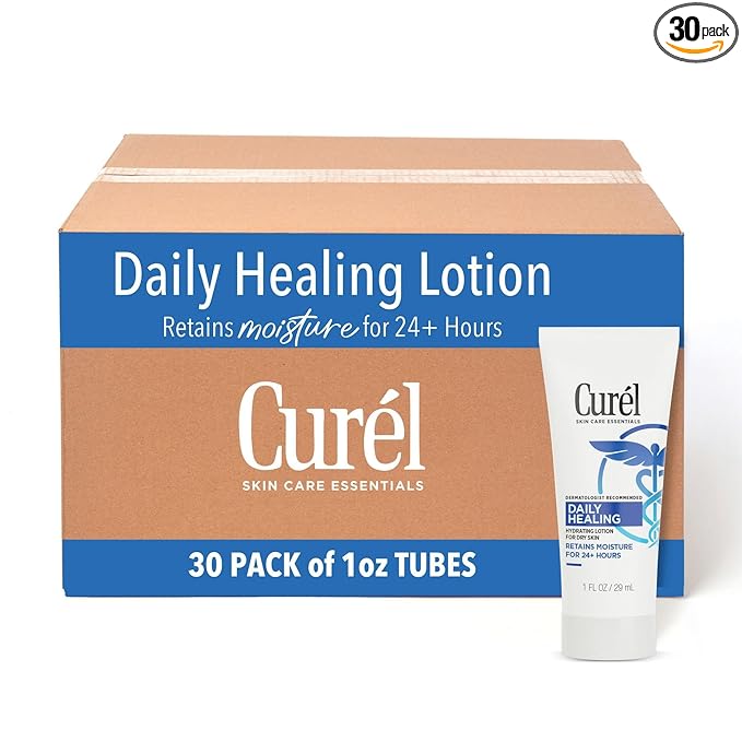 Curel Daily Healing Body Lotion for Dry Skin, Dermatologist Recommended Hydrating Body Lotion with Advanced Ceramides Complex 1 Oz, Pack of 30