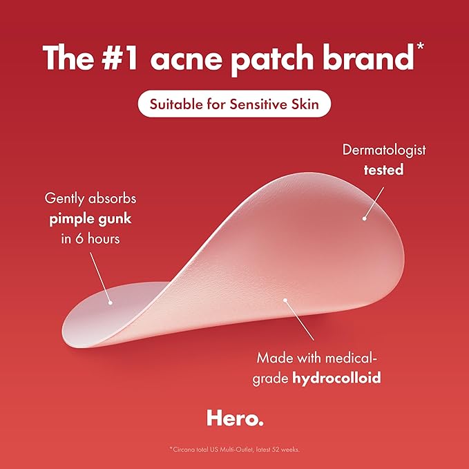Mighty Patch Original patch from Hero Cosmetics – The #1 Hydrocolloid Acne Pimple Patch for Shrinking Zits and Whiteheads in 1 use; Nighttime Spot Stickers for Face and Skin (72 Count)