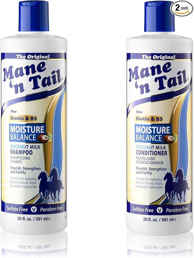 Mane 'n Tail Moisture Balance Shampoo & Conditioner with Coconut Milk & Biotin (20 Oz Each) | Sulfate-Free, Paraben-Free, Vegan Formula for Hydrated Hair & Scalp