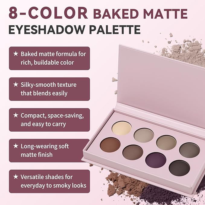 UCANBE Baked Matte Eyeshadow Palette Set, Finish Neutral Smoky Eye Shadow Pallet, High Pigment Makeup Palette, Soft Blendable & Long-Lasting (01 All Matte)