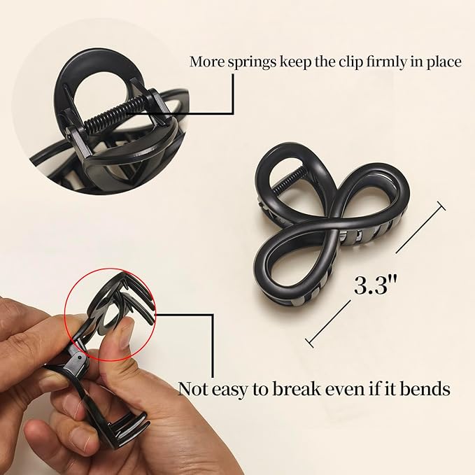 3.3 Inch Hair Claw Clips, Unbreakable No Slip Matte Neutral Claw Clip for Women's Thin & Medium Thick Fine Hair, 3 Pack