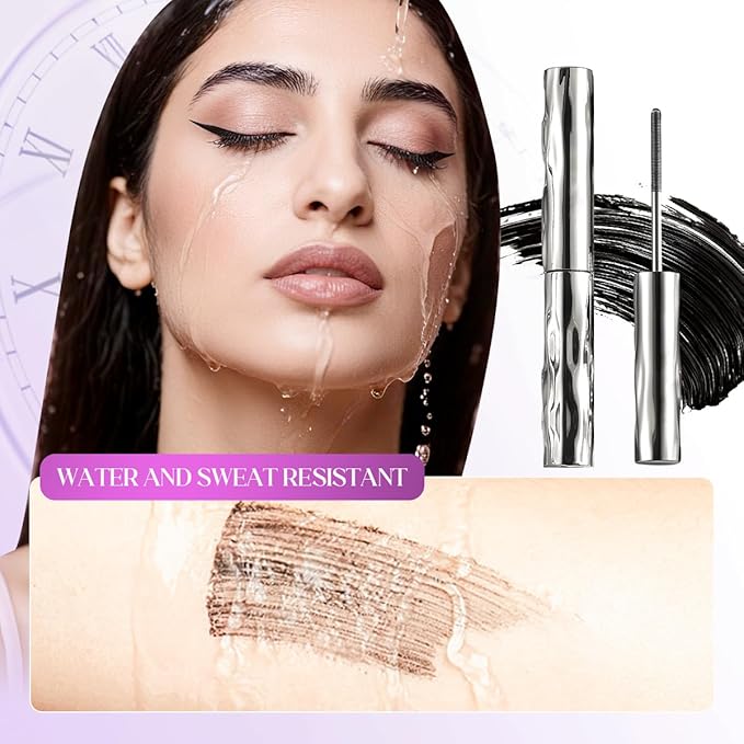 3D Curling Eyelash Iron Mascara, Ultra-Fine Lengthening Waterproof Quick-Dry Metal Wand Mascara Tubing, Washable, Long-lasting, Smudge Proof & No Flaking (Brown)