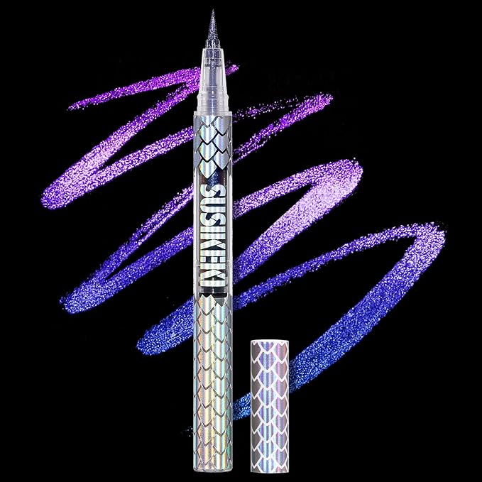 SUSIKEKI Chameleon Liquid Eyeliner, Blue Purple Metallic Color Shifting Shimmery Eye Liner, Duo-color Waterproof Long Lasting Glitter Eye Makeup Pen Eyeliners (Twilight Iris)