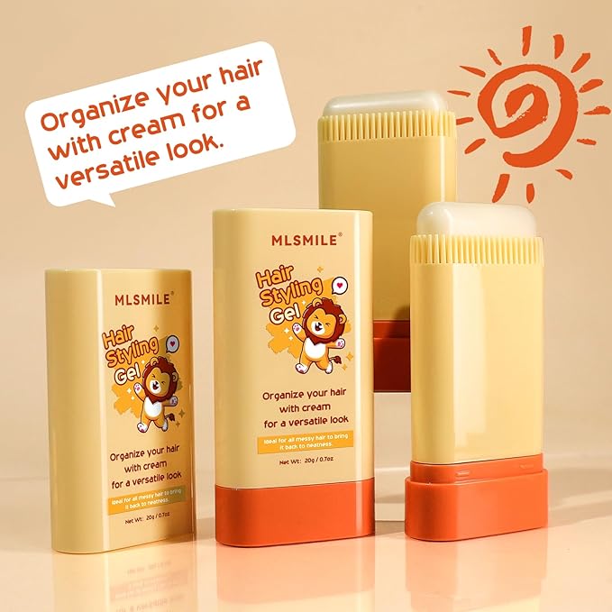 Hair Wax Stick for Baby Styling, 2-in-1 Design with Built-in Comb, Slick,for Kids Waxes, Moisturizing, Non-Greasy, Easy to Use, Compact and Portable