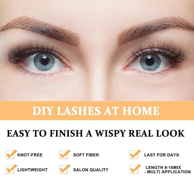 B&Qaugen Lash Clusters 30D 50D-D-9-16MIX LASH Individual Lashes 280 False Eyelash 9-16MIX Extensions Cluster DIY at Home (30D 50DD-9-16MIX)