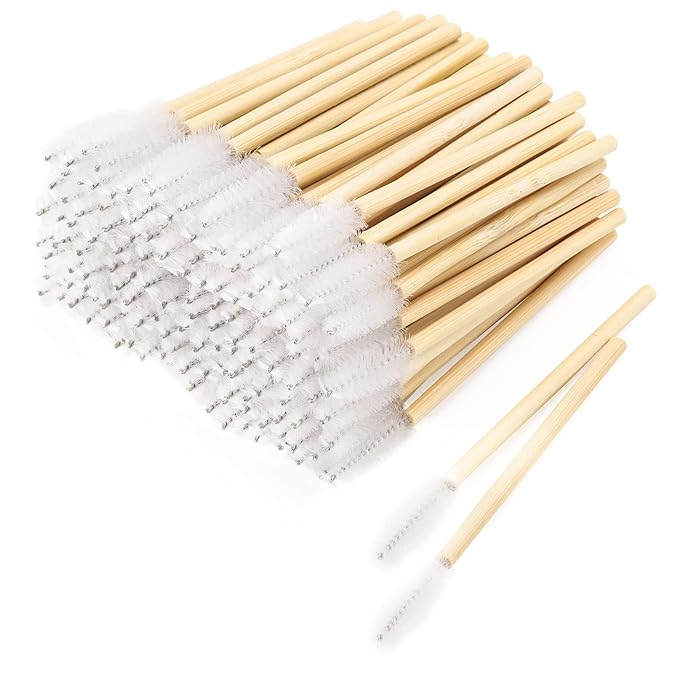 Tbestmax 150 Disposable Mascara Wands Eyelash Brush Spoolies for Eye Lash Extension Eyebrow Bamboo Stick White