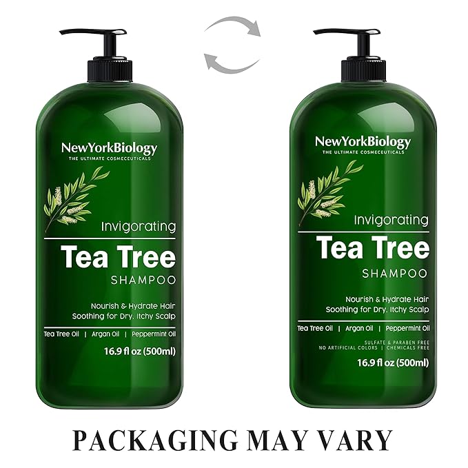 New York Biology Tea Tree Shampoo – Deep Cleanser – Relief for Dandruff and Dry Itchy Scalp – Therapeutic Grade - Helps Promote Hair Growth – 16.9 fl Oz