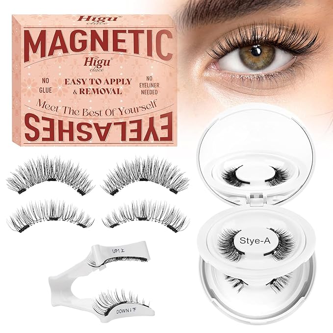 Higu clace Magnetic-Eyelashes 2 Pairs Magnetic Eyelashes with Applicator Soft Eyelashes Magnetic Lashes Natural Look Wispy pestañas magnéticas Without Eyeliner Easy to Wear and Remove(A+H01)