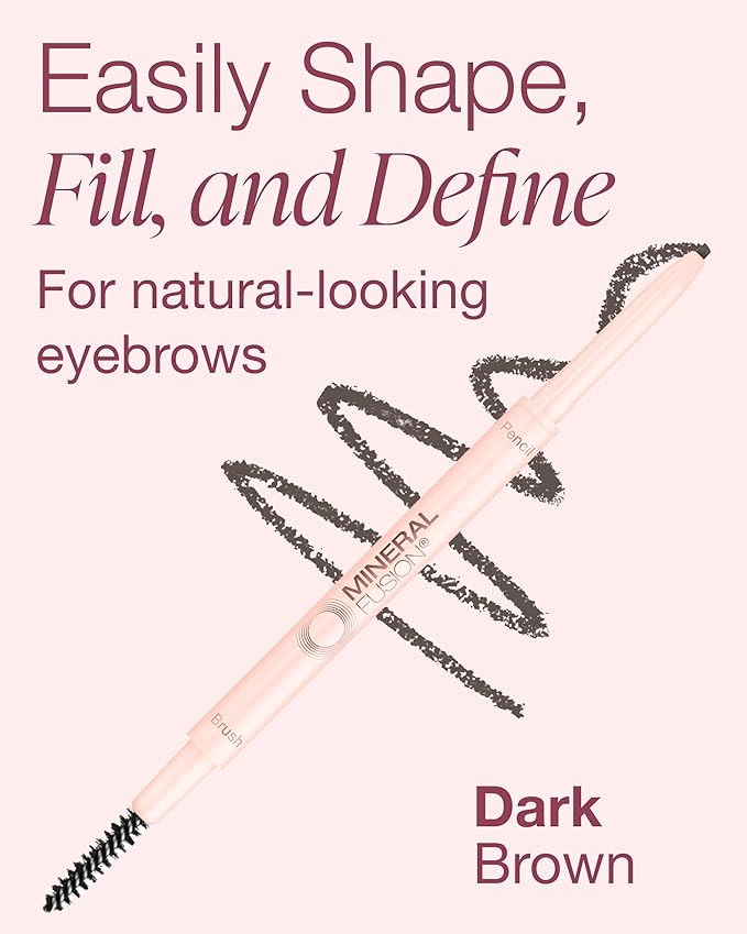 Mineral Fusion Retractable Brow Pencil (Dark Brown) - TZR 2025 Beauty Heroes Award Winner - Shape & Define Eyebrow with Blending Spoolie Brush - Velvety Smooth, Long-Lasting Color - Vegan Formula