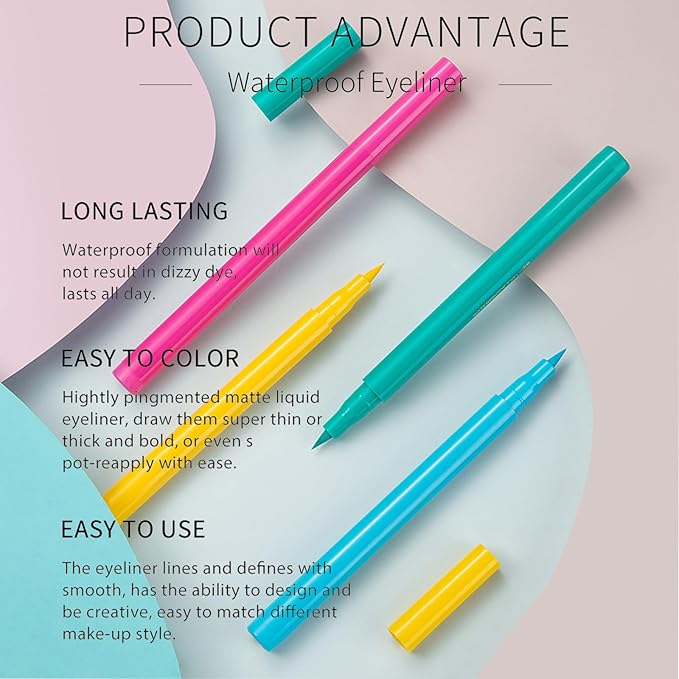 Liquid Eyeliner, Green Eyeliner Liquid, Long-lasting Colored Eyeliners, White Black Red Brown Purple Waterproof High-pigmented Colorful Eyeliners for Eye Makeup,1PC Green