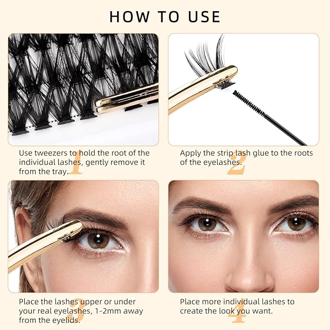 QUEWEL Cluster Lashes 240Pcs Individual Lash 50D 0.07 D Curl Mix8-14mm Lash Extensions Clusters Lashes Soft&Natural False Eyelashes Individual DIY Eyelash Extension at Home(50D 0.07D mix-8-14)