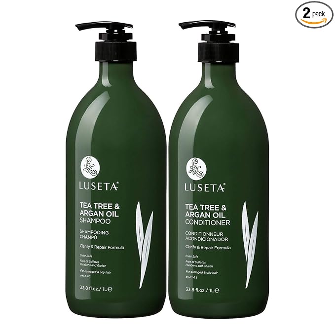 Luseta Tea Tree & Argan Oil Detangling Shampoo & Conditioner Set, 2 x 33.8 Oz