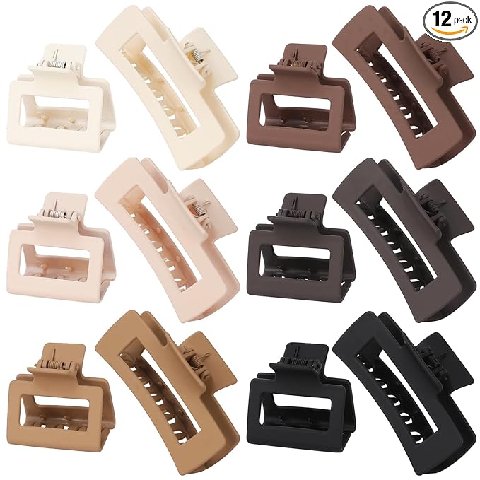 Square Hair Claw Clips,Big and Small Non-slip Square Matte Hair Claw Clips,12 Pcs