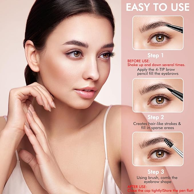 Eyebrow Pencil, 2-in-1 Waterproof Eyebrow Pen with 4 Tip Brow Pen and Ultra-Precise Brow Pencil, with Dual-ended Eyebrow Brush, Eyebrow Makeup for Natural Looking Eyebrows - Blonde