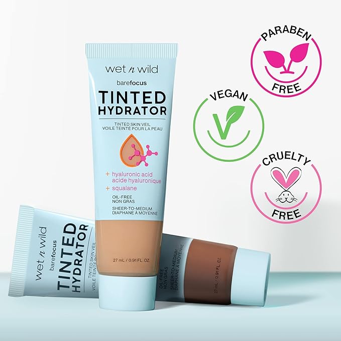 wet n wild Bare Focus Tinted Hydrator Tinted Skin Veil, Lightweight Buildable Coverage with Hyaluronic Acid & Vegan Squalane, Semi-Matte Finish, Cruelty-Free - Medium Tan (Pack of 2)