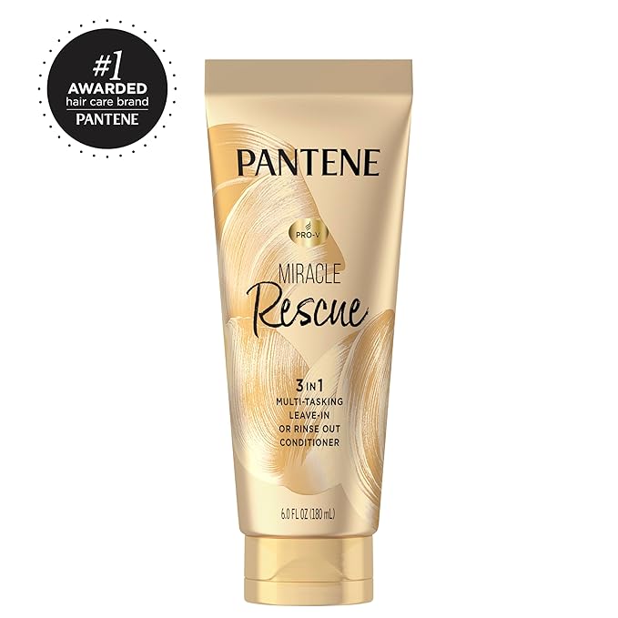 Pantene Miracle Rescue 3 in 1 Leave In Conditioner, Rinse off Conditioner, Heat Protectant for Hair, Detangler, Anti Frizz, Moisturizing, For All Hair Types, Safe for Color Treated Hair, 6.0 fl oz