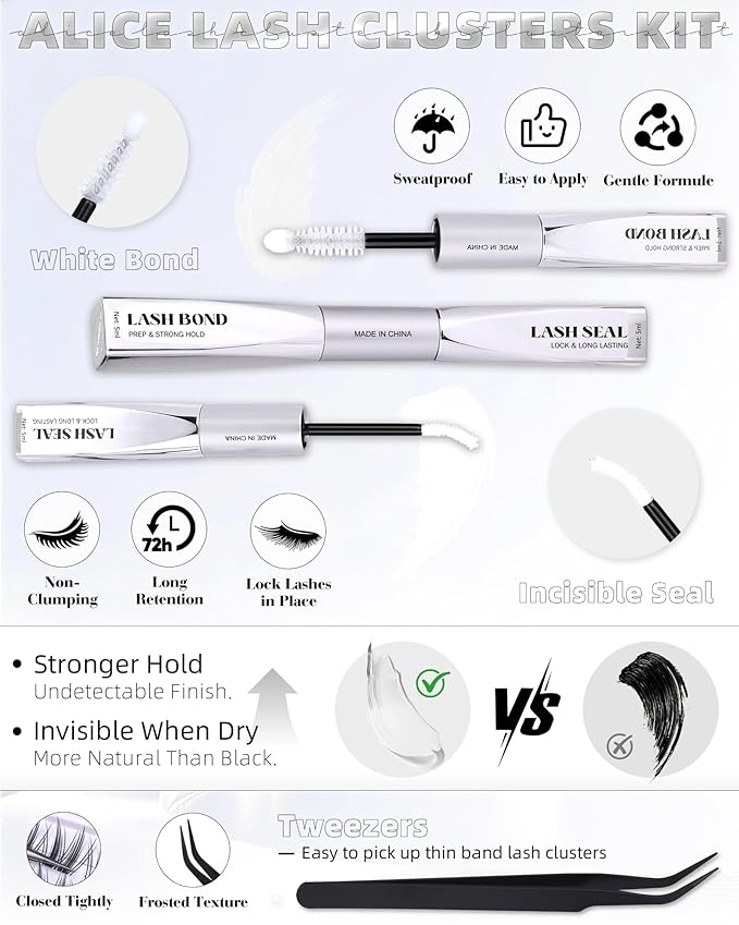 ALICE Anime Lash Clusters Kit Natural Wispy Cluster Eyelash Extension Kit Manga Eyelash Clusters Kit 8mm-14mm Invisible Band Individual Lashes with Bond and Seal DIY at Home