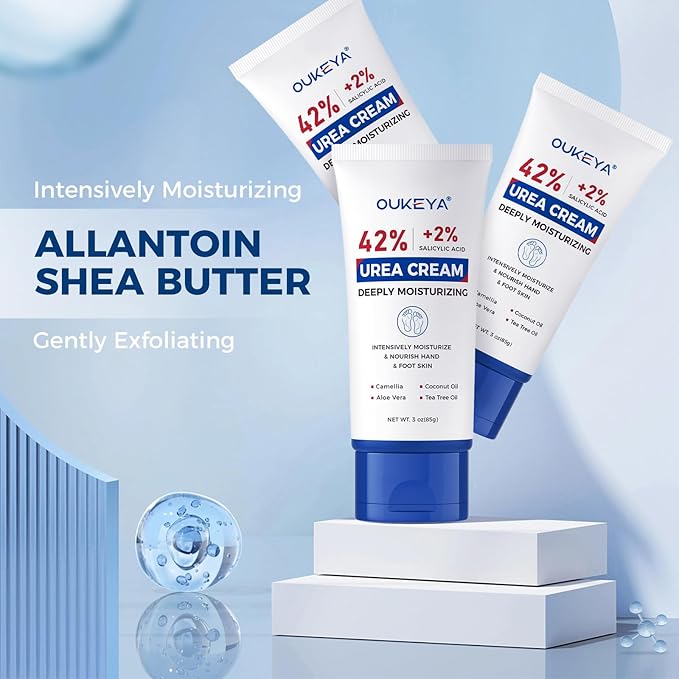 OUKEYA Urea Cream 42 Percent with 2% Salicylic Acid Tube 3 Oz, Foot & Hand Cream for Dry Cracked, 3 Pack