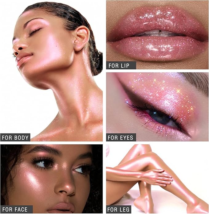 HOSAILY Body Glitter Spray - Pink Body Shimmer for Face, Hair & Body, Moisturizing Luminizer Glow Illuminator, Quick-Drying Sparkling Glitter Spray Liquid Highlighter Makeup (#07)