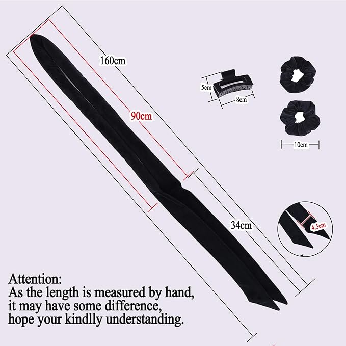 Heatless Curling Rod Headband For Long Hair Overnight Curlers to Sleep In 61" Hair Rollers Soft Cotton Velour Hair Rollers For Women Girls-Black