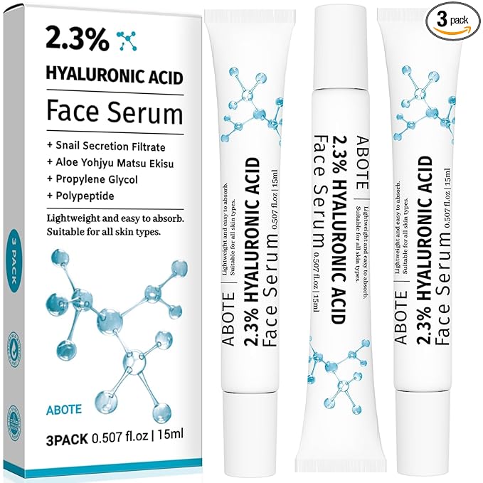 2.3% Hyaluronic Acid Serum for Face with 1% Snail Secretion Filtrate Deep Moisturizing Anti-Aging Anti-Wrinkle (3Pack-Each 15g)