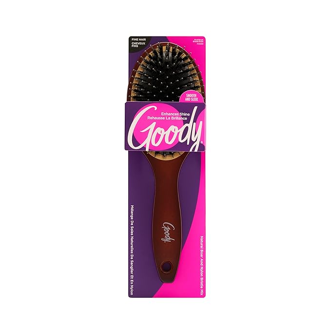 Goody Ceramic Hair Brush, Oval Cushion - Natural Boar and Nylon Bristle Mix to Enhance Shine & Smooth Hair, Fights Frizz and Static - Premium Wood Design is Pain-Free for All Hair Types