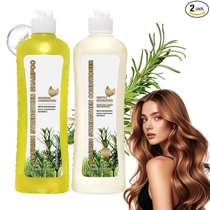 Rosemary Shampoo & Conditioner Set for Hair Growth- Nourish Strengthen Hair, Gentle Formula for Longer, Healthier Hair – 248ml Each (Shampoo + Conditioner)