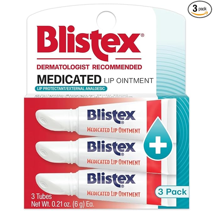 Blistex Medicated Lip Ointment, 0.21 Ounce Tube, Relieves Cold Sores & Helps Heal Dry Chapped Lips, Pain Relief from Lip Sores & Blisters, Healing Ointment, 3 Count(1 Pack)