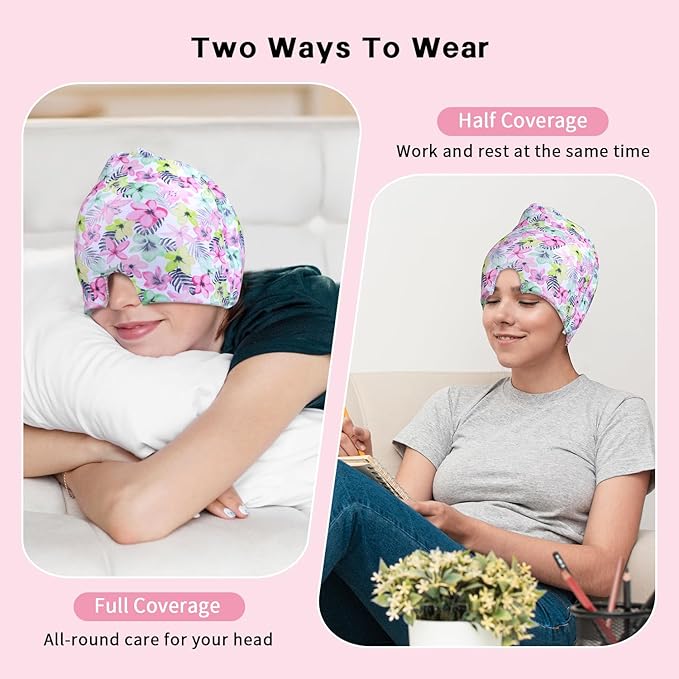 my novel things Migraine Relief Cap, Gel Cooling Eye Mask, Cooling Gel Relief 2 Pack Set, Hot/Cold Therapy, Natural Relief Cap, Instant Headache Relief, for Sinus, Puffy Eyes,Tension, Stress Relief