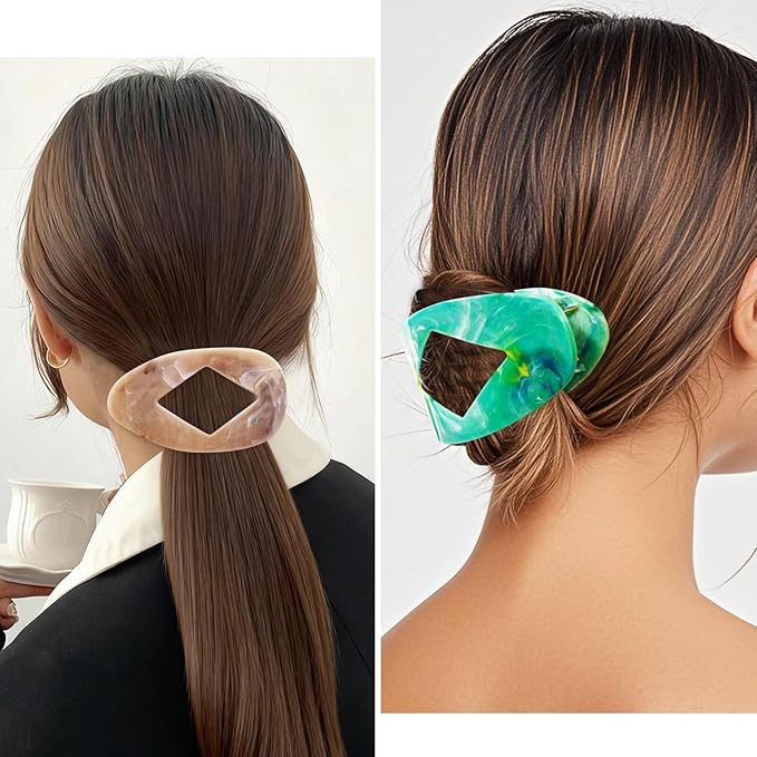 Atoden Marble Flat Round Hair Clips Duckbill Large Claw Clips for Thick Medium Thin Hair 6Pcs Non Slip Oval French Barrettes Accessories for Women Girls