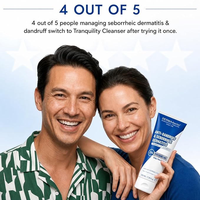 DERMAdoctor 2% Pyrithione Zinc Anti-Dandruff Shampoo & Multi-Use Liquid Face Wash for Seborrheic Dermatitis, Itchy Flaky Scalp, Beard & Body, Fragrance-Free Sulfate-Free Sensitive Skin, 7.1 fl oz
