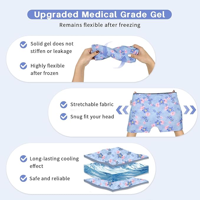 my novel things Migraine Relief Cap, Gel Cooling Eye Mask, Cooling Gel Relief 2 Pack Set, Headache Relief with Hot/Cold Gel, Instant Headache Relief, Reusable Gel Eye Mask Ice Pack for Stress Relief