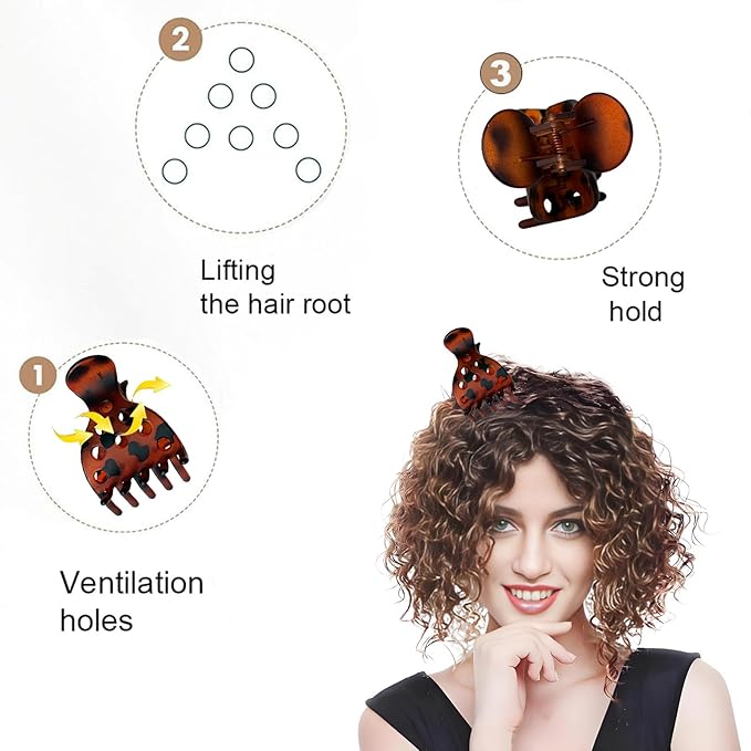8 Hair Volume Clip for Thick Hair, Root Clips for Curly Hair Volume, Claw Clips for Women Root Lifting for Curl （Tortoise）