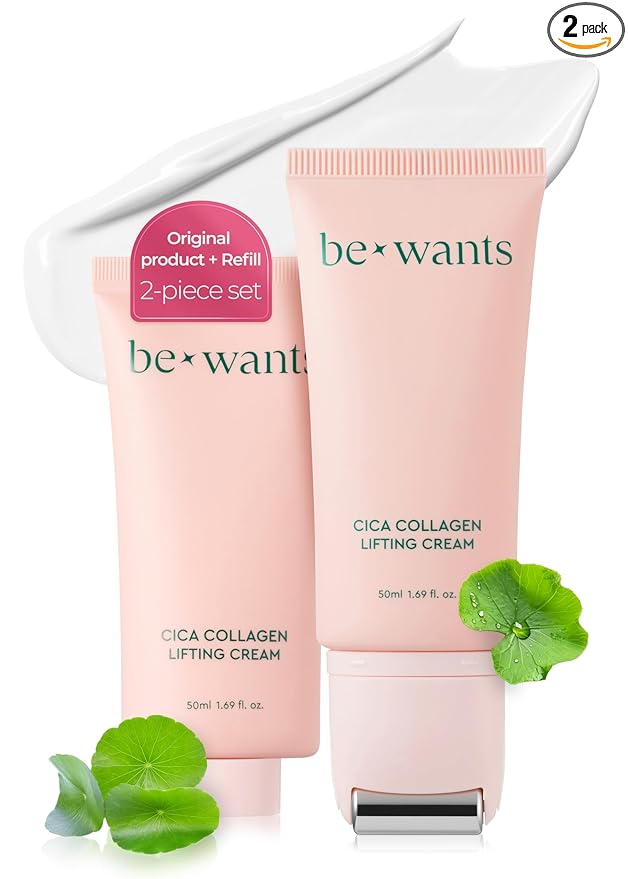 bewants Gua Sha Neck Cream Roller, Korean Neck Cream with Massage Roller, Rapid Lift Neck Serum Roll On, Moisturizer for Tightening Skin with Centella Asiatica (2 Pack)