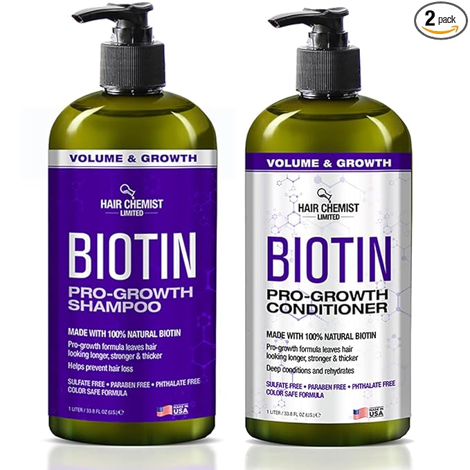 Hair Chemist Pro-Growth Shampoo & Conditioner Set with Biotin - Includes 33.8oz Shampoo & 33.8oz Conditioner