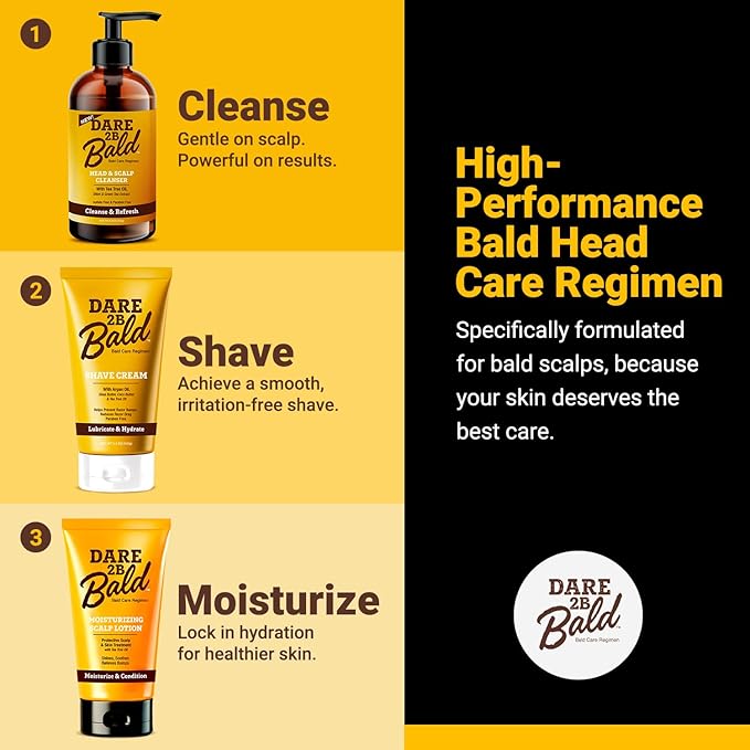 Dare 2B Bald Shaving Cream for Sensitive Skin Men | Natural Shaving Cream with Argan Oil, Shea Butter, Cocoa Butter & Tea Tree Oil | Bald Head Shave Lotion | Rich Hydration and Moisture - 5.0 OZ
