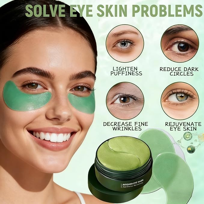 Lingyun 60 Pcs Avocado Under Eye Patches for Tired Eyes – Nourishing Eye Treatment Masks, Moisturizing for Dark Circles, Puffiness, Fine Lines & Dry Skin