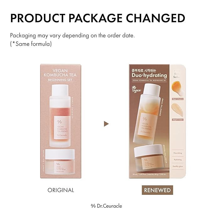 Dr.Ceuracle Vegan Kombucha Tea Essence and Gel Cream - Korean Skincare Gift Set for Holiday (Beginning Set)