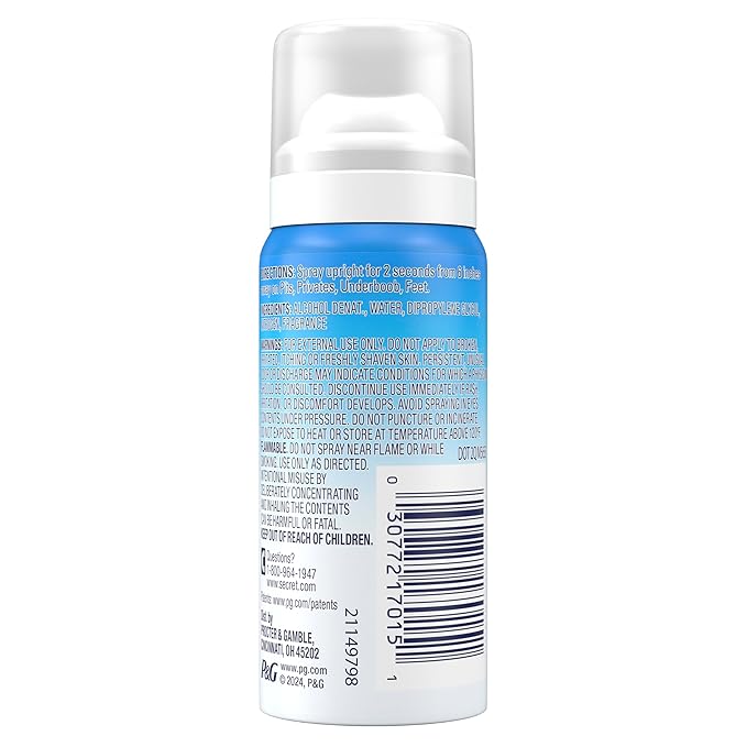 Secret Whole Body Deodorant Spray for Women, Travel Size, Peach & Vanilla Blossom Scent, Aluminum Free Deodorant, 72 HR Odor Protection, 1.0 oz
