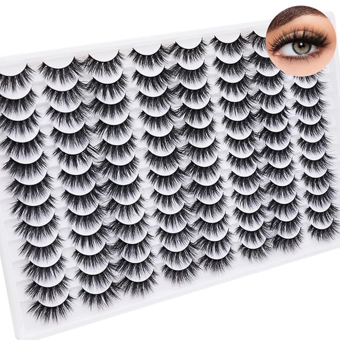 Azenlo False Eyelashes 48 Pairs Faux Mink Lashes 12-16mm Wispy Lashes 3D Fluffy Cat Eye Lashes Pack Bulk Wholesale Strip Lashes(style 48-032)
