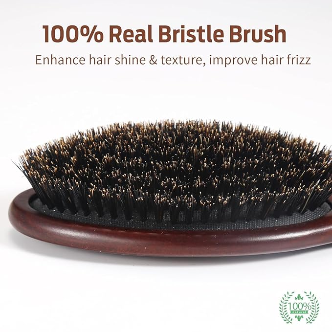 Hair Brush, Boar Bristle Hair Brush for Women Men Kids, Nature Bristles Hairbrush for Thin Fine All Hair Type, Restore Shine And Texture, Set Includes Cleaning Tool