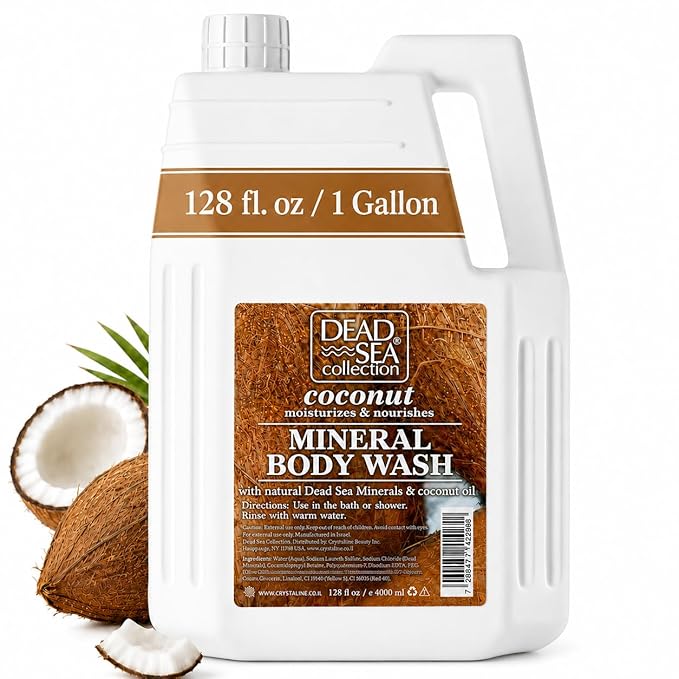 Dead Sea Collection Coconut Body Wash Refill for Women and Men – Bulk Size with Dead Sea Minerals and Coconut Oil – Cleanses and Moisturizes Skin (128 fl. oz)