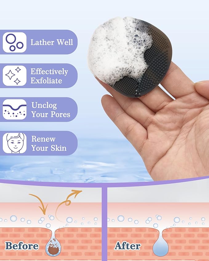 Manmihealth Silicone Back Scrubber & Soft Shower Brush, Silicone Scalp Massager, Toe Cleaning Brush Set 8 PCS, Body Foot Scrubber & Shampoo Brush Combination, with 4 Free Hooks (Style 1 Black)