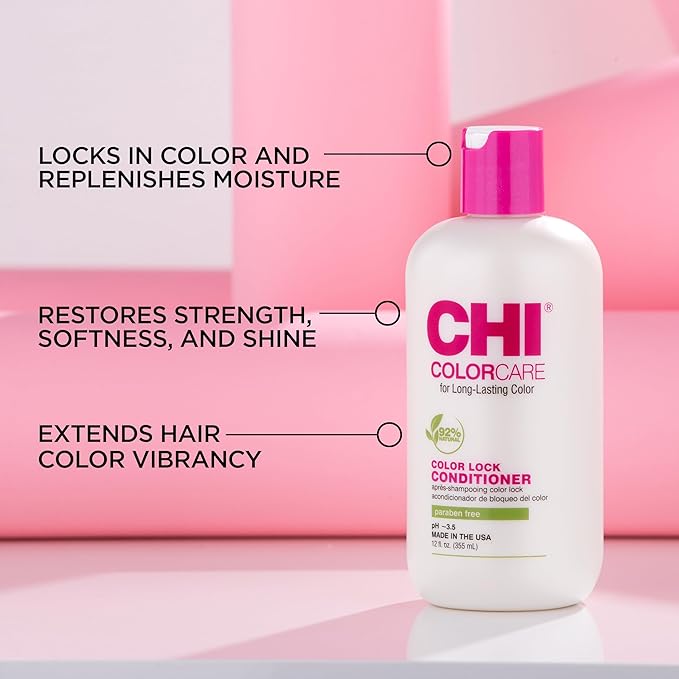 CHI ColorCare Color Lock Conditioner, Locks In Color & Replenishes Moisture For Color-Treated Hair, Sulfate, Paraben, & Cruelty-Free, 12 Oz