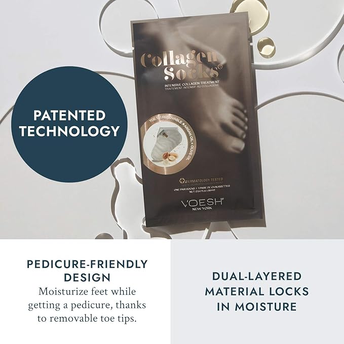 VOESH Collagen Socks For Feet 1 pair- Collagen Foot Mask, Moisturizing foot mask, Pedicure Socks, Pedicure Prep, Hydrating Foot Treatment, Hydrating feet mask