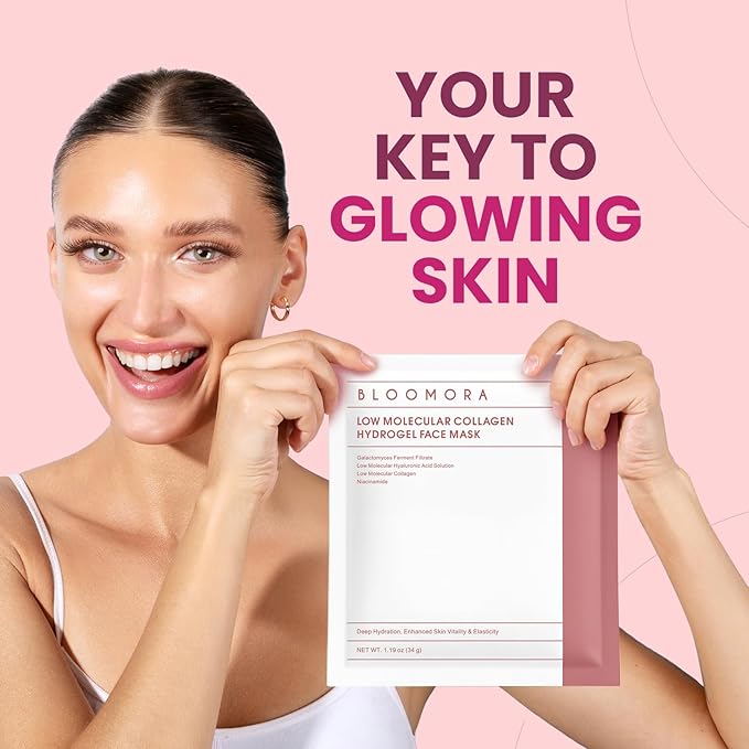 Overnight Collagen Face Mask, Hydrogel & Low Molecular Deep Collagen Mask, Glass Skin Face Mask, Collagen Mask Overnight + Firming & Elasticity, Hydrating Face Masks 34g*4ea, Face Masks Skincare Pack